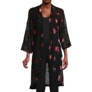 NWT Saachi Burnout Rose Velvet Ruana Kimono Women's Black Pink One Size